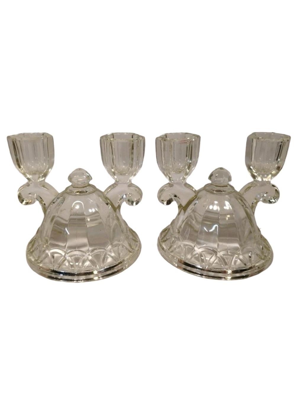 Vintage Imperial Glass Crocheted Lace Double Candle Holders Lot Of 2 - Picture 1 of 5